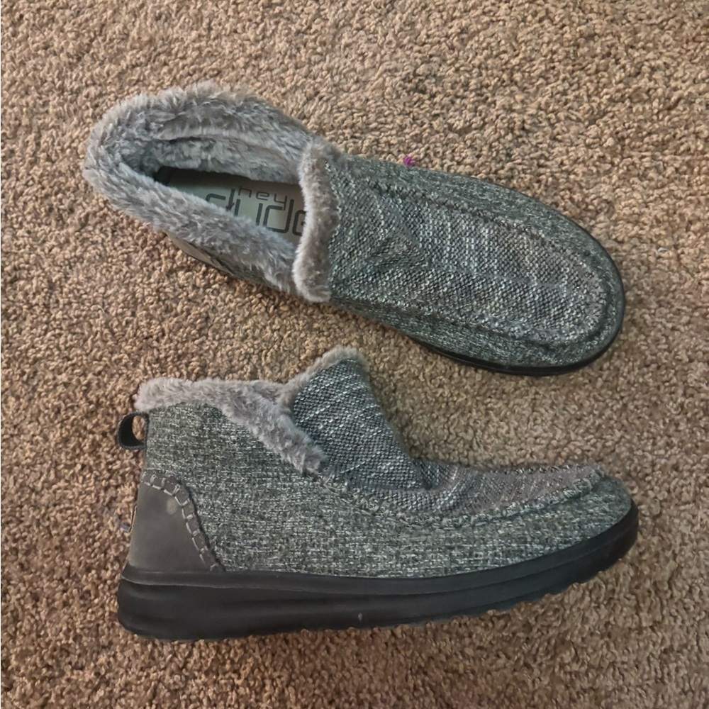 Hey dude Denny Gray Ankle Booties with Faux Fur Trim